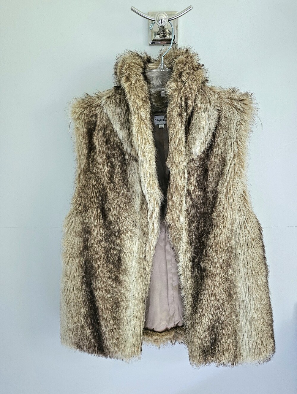 Brigitte Bailey Faux Fur Vest Open Brown Tan
